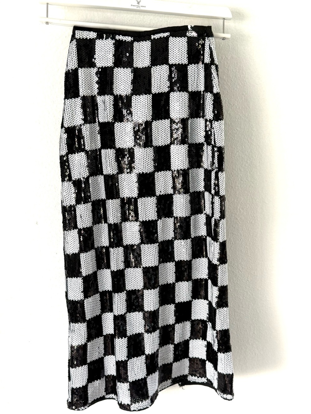 En Saison Black & White Sequin Check Maxi Skirt